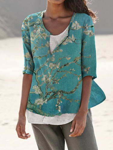 Almond Flower Notch Collar Top