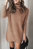Casual Solid Patchwork Turtleneck Straight Dresses