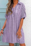 Casual Print Patchwork Turndown Collar Shirt Dress Dresses