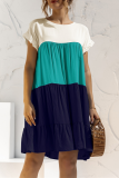 Casual Solid Patchwork O Neck Cake Skirt Dresses