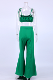 Casual Solid Patchwork Spaghetti Strap Sleeveless Two Pieces