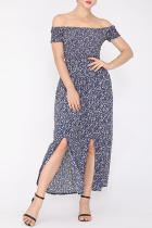 Fashion Elegant Floral Slit Off the Shoulder A Line Dresses