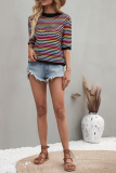 Fashion Striped Patchwork Half A Turtleneck Tops