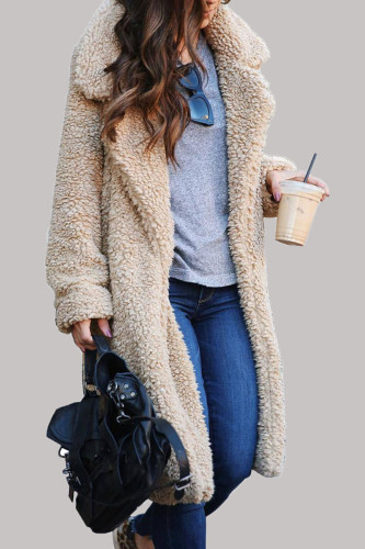 Fashion Street Solid Draw String Turndown Collar Outerwear