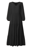 Casual Solid Flounce U Neck Cake Skirt Dresses
