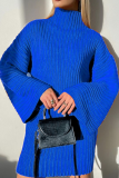 Casual Solid Patchwork Turtleneck Straight Dresses