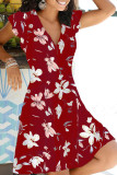 Fashion Street Print Patchwork V Neck A Line Dresses