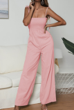 Sexy Solid Patchwork Spaghetti Strap Loose Jumpsuits