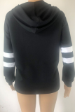 Casual Striped Patchwork Draw String Hooded Collar Tops