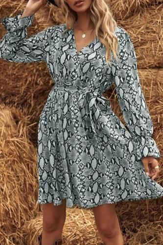 Fashion Street Print Patchwork V Neck A Line Dresses