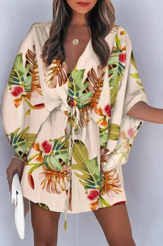 Casual Print Patchwork V Neck Straight Dresses
