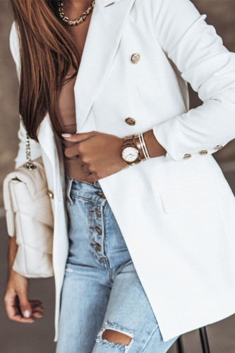 Work Daily Solid Patchwork Turn-back Collar Outerwear