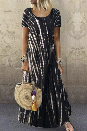 Casual Print Tie Dye Patchwork O Neck Dresses
