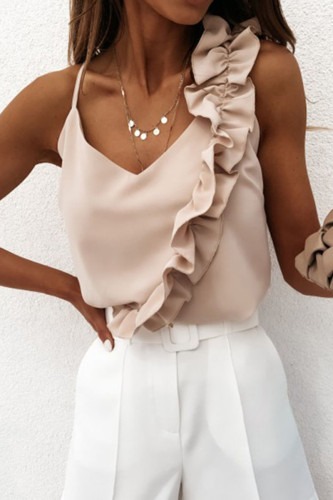 Fashion Street Solid Patchwork V Neck Tops