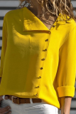 Casual Solid Buckle O Neck Tops