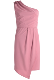 Casual Solid Patchwork One Shoulder Irregular Dress Dresses