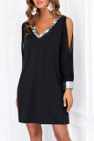 Casual Solid Sequins Patchwork V Neck Pencil Skirt Dresses