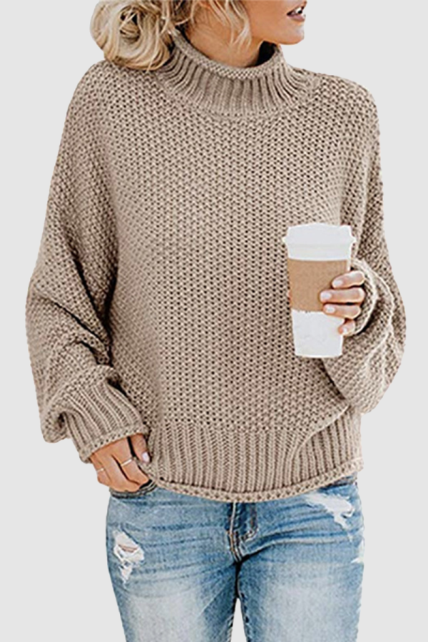 Casual Solid Patchwork Turtleneck Tops