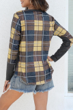 Casual Plaid Patchwork Pocket O Neck Tops