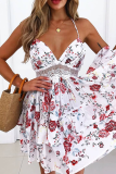Sexy Print Patchwork Spaghetti Strap Cake Skirt Dresses