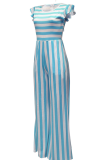 Fashion Striped Flounce Half A Turtleneck Straight Jumpsuits