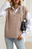 Casual Solid Patchwork V Neck Tops