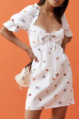Sweet Print Patchwork Tie-dye V Neck Dresses