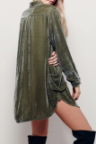 Fashion Casual Solid Patchwork Pocket Turndown Collar Shirt Dress Dresses