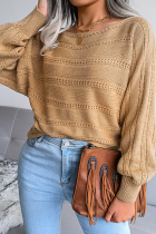 Casual Solid Pierced Patchwork Off the Shoulder Tops Sweater