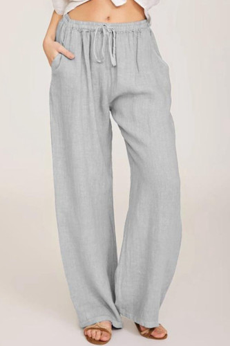 Fashion Casual Solid Pocket Loose High Waist Wide Leg Bottoms