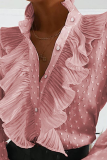 Elegant Solid Buckle Flounce Mandarin Collar Tops