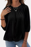 Casual Solid Patchwork Fold O Neck T-Shirts