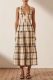 Casual Plaid Patchwork V Neck Waist Skirt Dresses