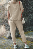 Casual Solid Flounce O Neck Short Sleeve Two Pieces