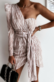 Casual Print Leopard Patchwork Off the Shoulder Irregular Dress Dresses