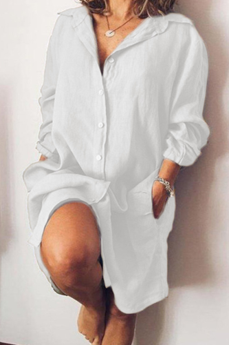 Casual Simplicity Solid Buckle Shirt Collar Dresses
