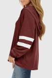 Casual Striped Patchwork Draw String Hooded Collar Tops