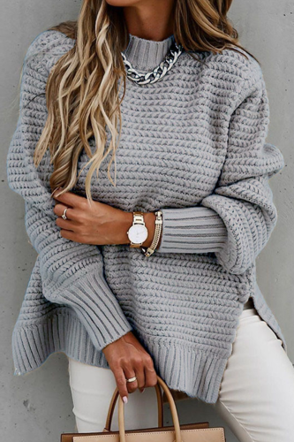 Fashion Street Solid Slit O Neck Tops