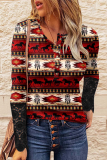 Casual Print Buckle O Neck Tops