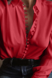 Casual Solid Buckle V Neck Tops