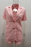 Fashion Solid Patchwork Turndown Collar Short Sleeve Two Pieces