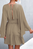 Casual Solid Patchwork V Neck Waist Skirt Dresses