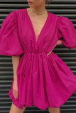 Fashion Casual Solid Patchwork V Neck Bud Dresses