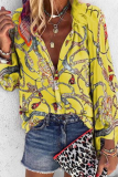 Casual Print Patchwork Turndown Collar Tops