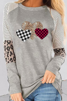 Casual Print Patchwork O Neck Tops
