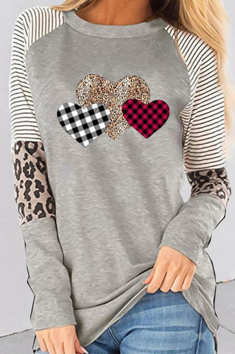 Casual Print Patchwork O Neck Tops