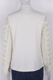 Elegant Solid Lace Hollowed Out Buckle Mandarin Collar Tops