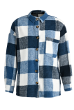 Casual Plaid Patchwork Turndown Collar Tops