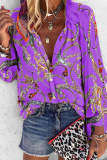 Casual Print Patchwork Turndown Collar Tops