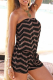 Casual Print Patchwork Strapless Straight Rompers